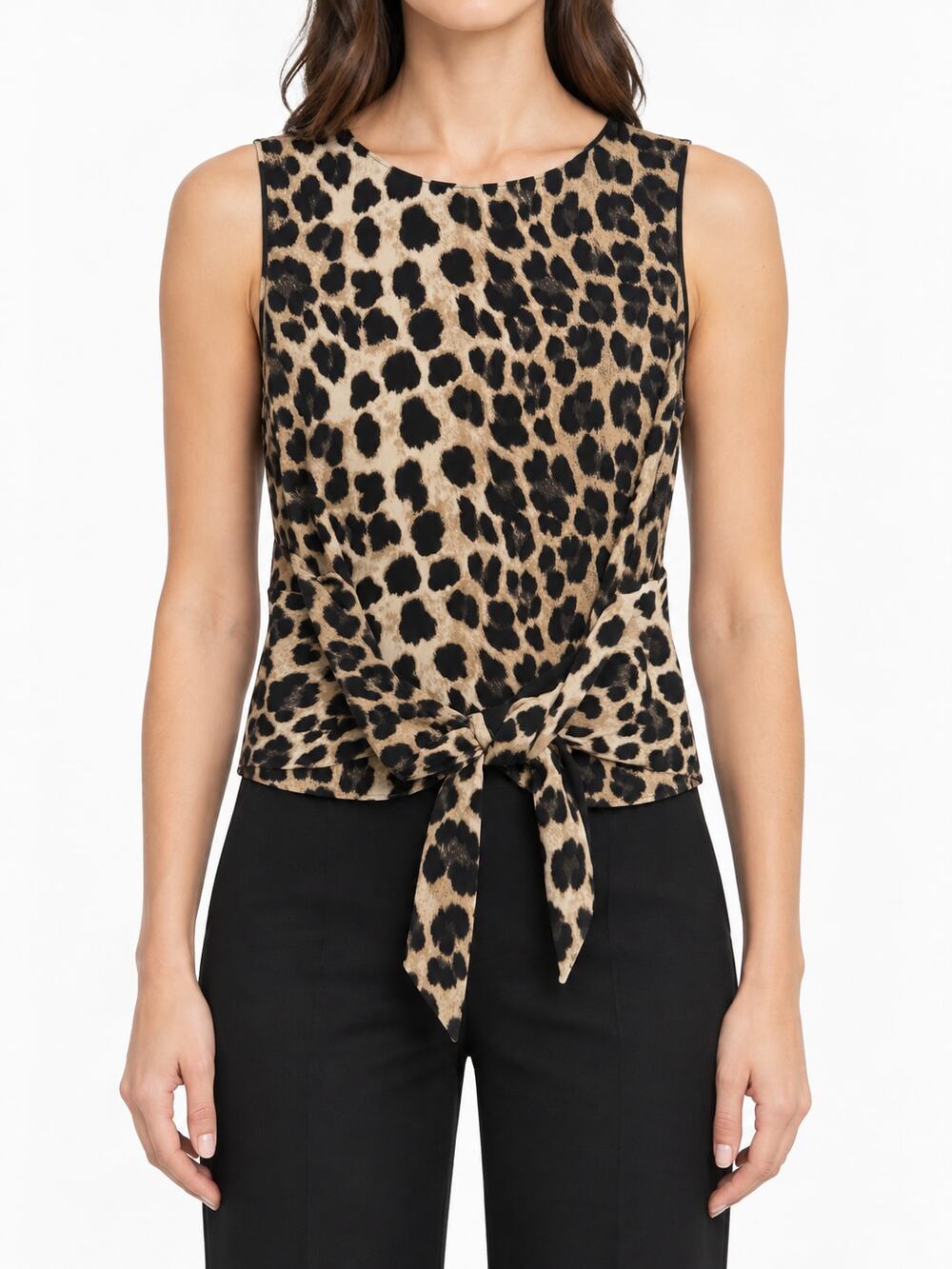 Zara Basic Women's Leopard Animal Print Tie-Front Sleeveless Stretch Top Size XS